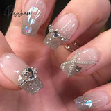 24Pcs Wearable Pink Press On Fake Nails Tips With Glue False Nails Design Butterfly Lovely Girl