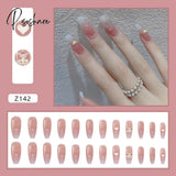 24Pcs Wearable Pink Press On Fake Nails Tips With Glue False Nails Design Butterfly Lovely Girl