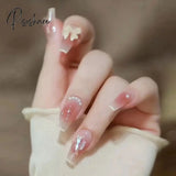 24Pcs Wearable Pink Press On Fake Nails Tips With Glue False Nails Design Butterfly Lovely Girl