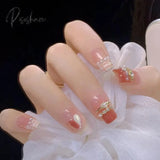 24Pcs Wearable Pink Press On Fake Nails Tips With Glue False Nails Design Butterfly Lovely Girl