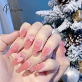 24Pcs Wearable Pink Press On Fake Nails Tips With Glue False Nails Design Butterfly Lovely Girl