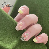 24Pcs Wearable Pink Press On Fake Nails Tips With Glue False Nails Design Butterfly Lovely Girl