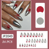 24Pcs Y2K Fake Nails Gradient Gray Star Printed Design Short Coffin Ballet For Girls Manicure