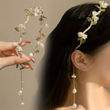 White Pearl Drop Elegant Orchid Hair Hoop for Women - Chinese Style Hair Accessories - Elegant & Feminine Hairband