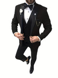 Formal 3 Pieces Set, Men's Suit Jacket & Double Breasted Vest & Pants Suit Set For Business Dinner Wedding Party