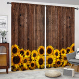 2pcs Sunflower Printed Curtain, Rod Pocket Window Treatment For Bedroom Office Kitchen Living Room Study Home Decor