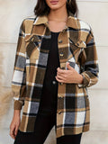 Women's Casual Long Sleeve Plaid Pattern Shirt with Button Front and Lapel Collar