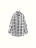 Plaid Print Button Front Shirt, Casual Long Sleeve Shirt For Spring & Fall, Women's Clothing