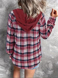 Stylish Plaid Print Hooded Blouse - Women's Casual Long Sleeve Button Front Shirt with Relaxed Fit - Perfect for Daily Wear