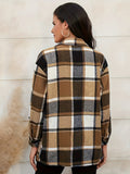 Women's Casual Long Sleeve Plaid Pattern Shirt with Button Front and Lapel Collar