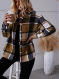 Classic Plaid Button-Front Shirt - Fashionable & Elegant Long Sleeve Outerwear for Women - Timeless Style, Warm Comfort