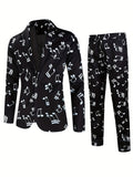 2pcs Creative Print Suit Set - Men's One Button Lapel Jacket & Pants Suit for Spring and Fall Party Dinners with Various Pattern Designs