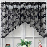 Butterfly Flower Plant Pattern 1pc Valance Sheer Curtain - Short Tulle Lacework Tassel Half Curtain for Bedroom Living Room Home Decor