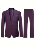 Formal 2 Pieces Set, Men's One Button Suit Jacket & Dress Pants Suit Set For Business Dinner Wedding Party