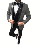 Formal 3 Pieces Set, Men's Suit Jacket & Double Breasted Vest & Pants Suit Set For Business Dinner Wedding Party