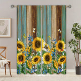 2pcs Sunflower Printed Curtain, Rod Pocket Window Treatment For Bedroom Office Kitchen Living Room Study Home Decor