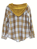 Stylish Plaid Print Hooded Blouse - Women's Casual Long Sleeve Button Front Shirt with Relaxed Fit - Perfect for Daily Wear