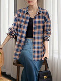 Vibrant Plaid Print Long Sleeve Blouse - Soft, Breathable, Relaxed Fit, Button Front, Casual Chic Style for Spring & Fall - Women's Comfortable Clothing for Daily Wear