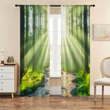 2pcs Art Deco Forest Sunlight Curtains, Rod Pocket Hanging, Light-Filtering Polyester Sheer Drapes, Decorative Unlined Brushed Fabric Panels for Living Room, Bedroom, Study, Kitchen, Cafe - All-Season, Lightweight, Woven, 80-