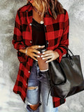 Women's Elegant Long Sleeve Plaid Lapel Shirt - Gingham Button Detailed Polyester Blend Fall/Winter Blouse for Chic Style