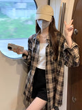 Stylish Plaid Print Long Sleeve Shirt - Casual Button Front, Breast Pocket, Comfortable Fit for Spring & Fall Seasons - Women's Fashion Clothing for Everyday Wear