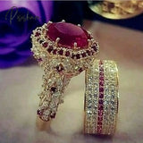 2Pcs/Set Us European Handmade Luxury Exquisite Rings Fashion Jewelry Women’s Gold Color Ring