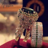 2Pcs/Set Us European Handmade Luxury Exquisite Rings Fashion Jewelry Women’s Gold Color Ring