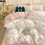 3-piece Cartoon Heart-shaped Plant Floral Print Set, a Duvet Cover and a Pair of Pillowcases (no Padding), Suitable for Bedroom