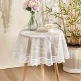Vintage White & Green Lace Round Tablecloth - Luxury Vintage Style, Polyester, Perfect for Dining & Kitchen Decor