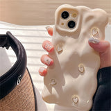 Luxury Glossy iPhone Case - 3D Fritillary Love Heart Cube Solid Color Wave Pattern Soft Silicone - Shockproof for 11 12 13 Pro Max 14 Pro Max 15