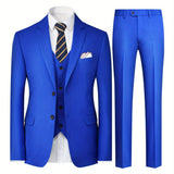 3-Piece Mens Solid Color Suit Set - Classic Lapel Blazer Jacket, Vest, and Pants - Perfect for Wedding Banquet, Business Casual Events, and Formal Occasions - High-Quality Polyester Blend, Regular Fit, and Multiple Pockets