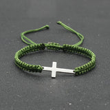 1pc Mens Hand Braided Stainless Steel Cross Patchwork Bracelet Anti-Allergy Acrylic Fibers Rope Bracelet