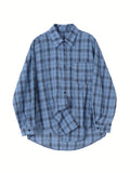 Versatile Plaid Print Loose Shirt with Drop Shoulder and Pocket for Spring & Fall, Women's Clothing