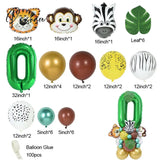 35Pcs/Set Jungle Safari Party Animal Digital Balloons Kids 1 2 3 4 5 6 7 8 Years Birthday