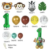 35Pcs/Set Jungle Safari Party Animal Digital Balloons Kids 1 2 3 4 5 6 7 8 Years Birthday