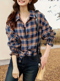 Vibrant Plaid Print Long Sleeve Blouse - Soft, Breathable, Relaxed Fit, Button Front, Casual Chic Style for Spring & Fall - Women's Comfortable Clothing for Daily Wear