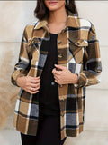 Women's Casual Long Sleeve Plaid Pattern Shirt with Button Front and Lapel Collar