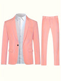 2pcs/set Classic Solid Color One Button Lapel Business Suits - Men's Formal Wear for Wedding, Job Interview, and Special Occasions - High-Quality Blazer and Pants Set