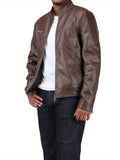 Stylish Men's PU Leather Jacket - Chic Stand Collar, Zip-Up Closure, Casual Wear for Everyday, Party, or Outdoor Activities - High-Quality, Durable, Water-Resistant, and Easy to Clean