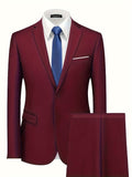 2 Pieces Men's Formal Suit Set - One Button Jacket & Dress Pants for Business, Dinner, Wedding, Party Occasions