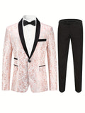 Men's Elegant Contrast Color Suit Jacket & Suit Pants Set For Party/wedding/formal Prom
