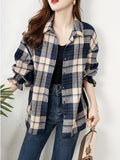 Vibrant Plaid Print Long Sleeve Blouse - Soft, Breathable, Relaxed Fit, Button Front, Casual Chic Style for Spring & Fall - Women's Comfortable Clothing for Daily Wear