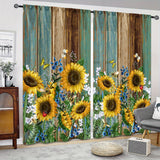 2pcs Sunflower Printed Curtain, Rod Pocket Window Treatment For Bedroom Office Kitchen Living Room Study Home Decor