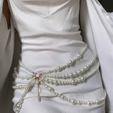 Multi-Strand Faux Pearl Waist Chain Belt for Women - Elegant, Adjustable, Plus Size, Ideal for Wedding Dresses & Evening Gowns