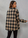 Elegant Fall Plaid V-Neck Blouse: Chic, Durable Women's Top with Polo Collar, Easy Maintenance