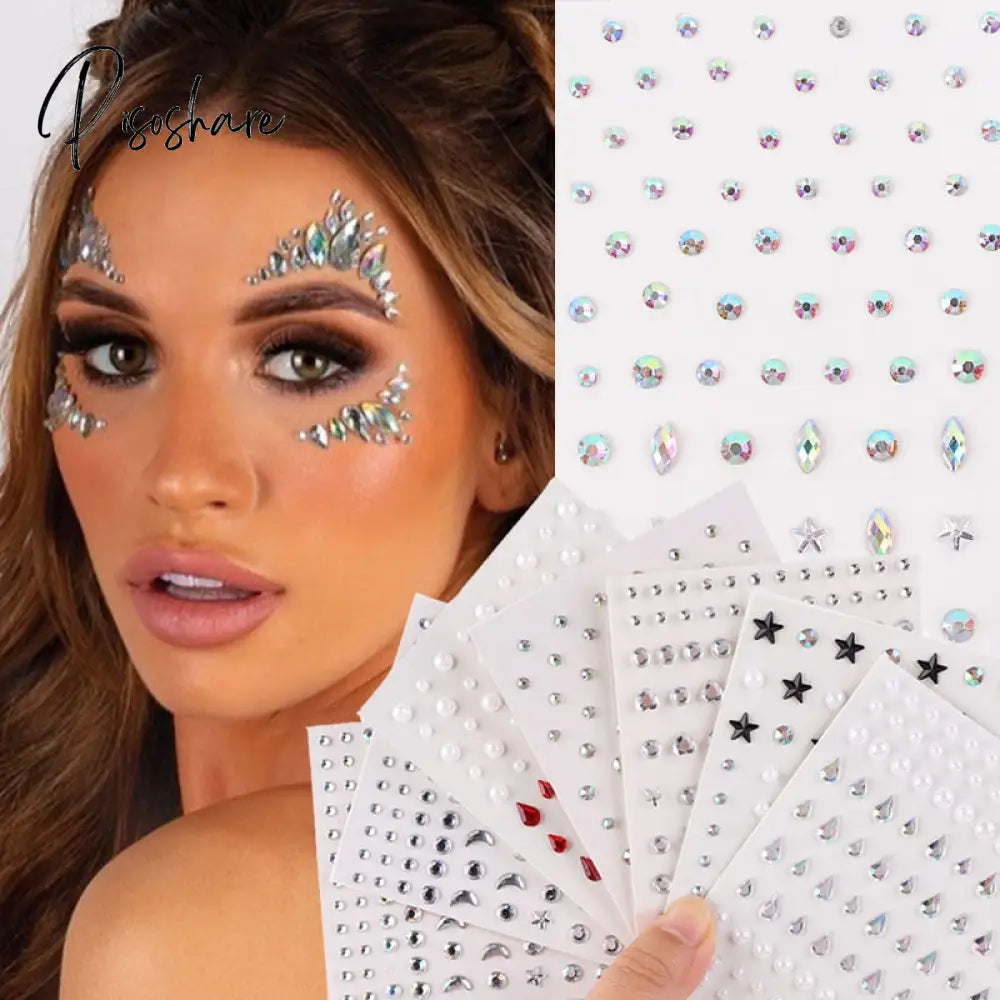 3D Party Festival Decoration Self Adhesive Face Body Colored Glitter Diamonds Jewels Stickers Art