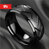 1pc 8MM Luxury High Quality Black Titanium Steel Ring Fashion Simple Men's Black Stainless Steel Wire Groove Tire Ring Artificial Jewelry Lover Gift