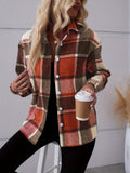 Classic Plaid Button-Front Shirt - Fashionable & Elegant Long Sleeve Outerwear for Women - Timeless Style, Warm Comfort