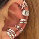 5 Pcs Set Golden Silvery Black Ear Bone Clip Vintage Boho Style Cuff Earring Non Piercing Daily Small Simple Elegant Jewelry For Women