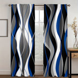 2pcs Set Contemporary Abstract Black & White Geometric Digital Print Curtains - Translucent, Privacy-Enhancing for Living Room and Bedroom Decor